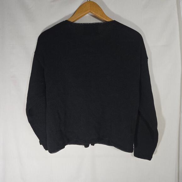 VTG Hierloom Collectibles Petites Black Beaded Knit Cardigan Large Crochet Y2K - Picture 9 of 9
